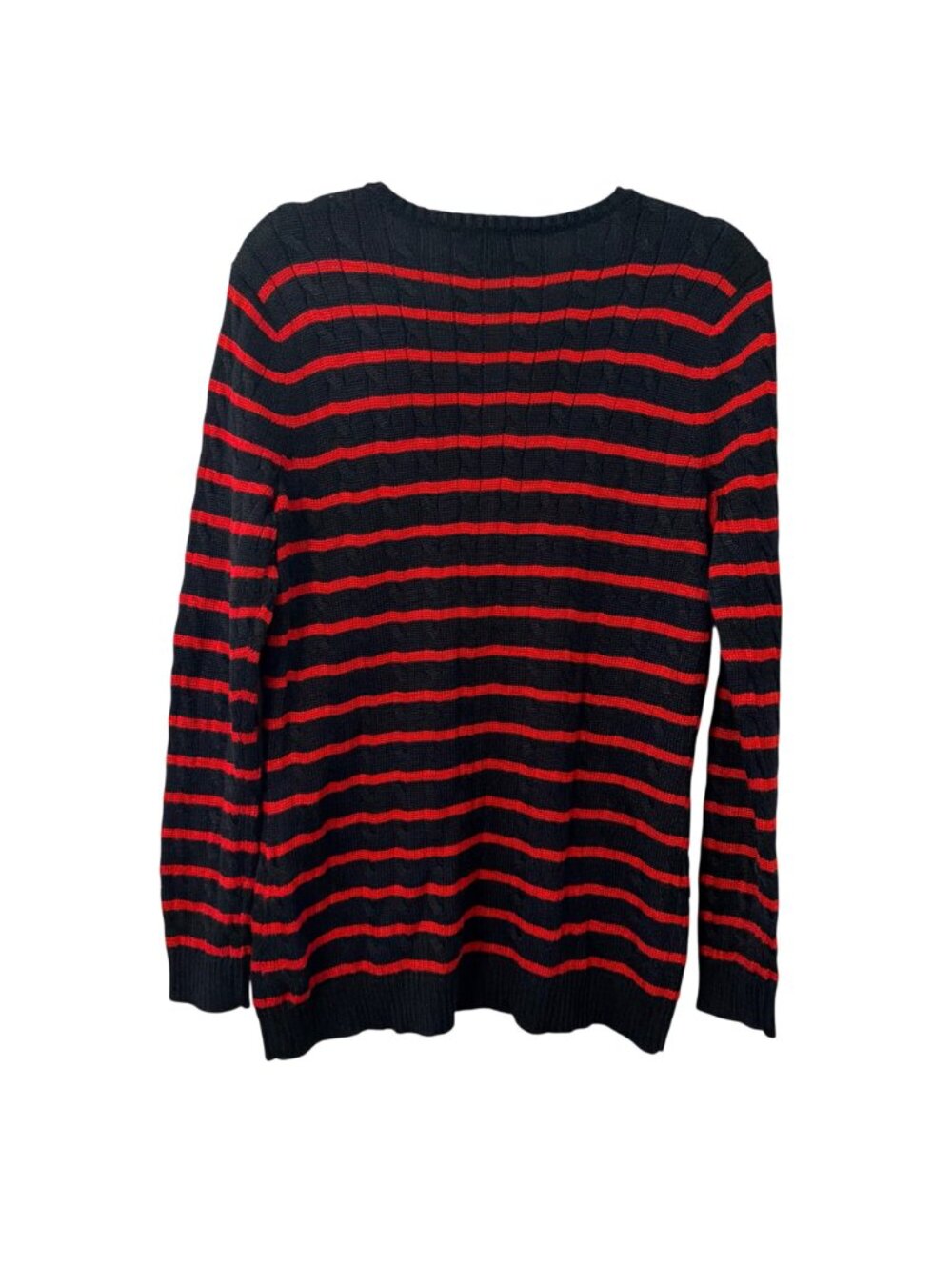 Lauren Ralph Lauren Black & Red Striped V-Neck Sweater XL Cotton Viscose Blend - Picture 10 of 12